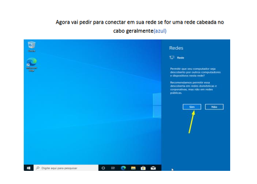 Tela de conexão de rede após a instalação do Windows