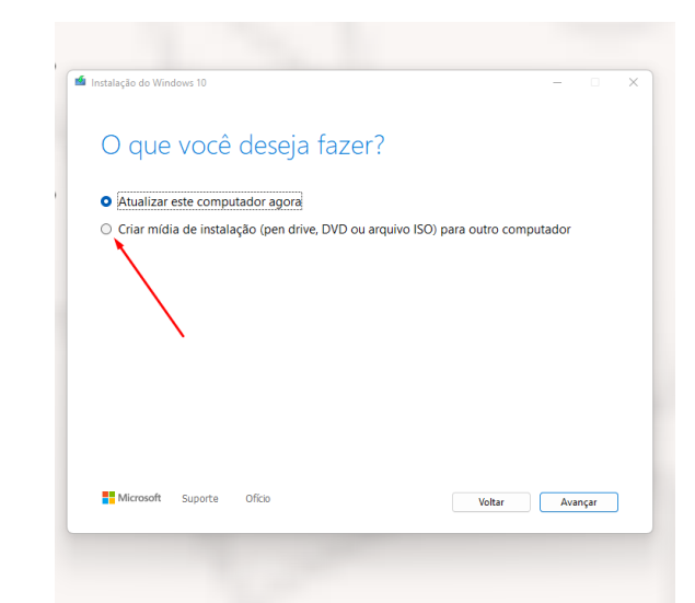 imagem criar midia de instalacao