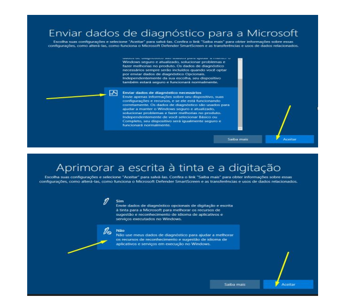 Tela de configurações de privacidade