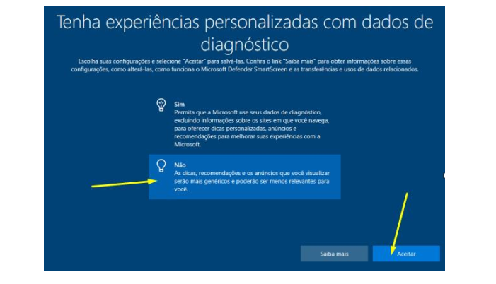 Tela de configurações de privacidade