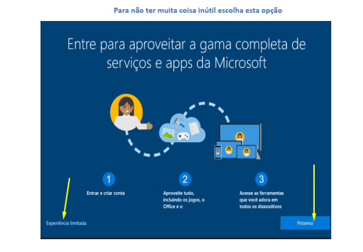 Tela de escolha de conta online ou offline