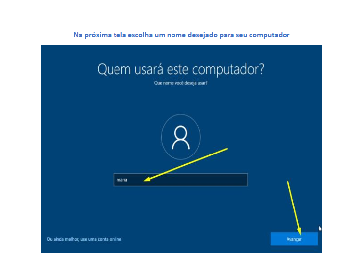 Tela para nomear o computador