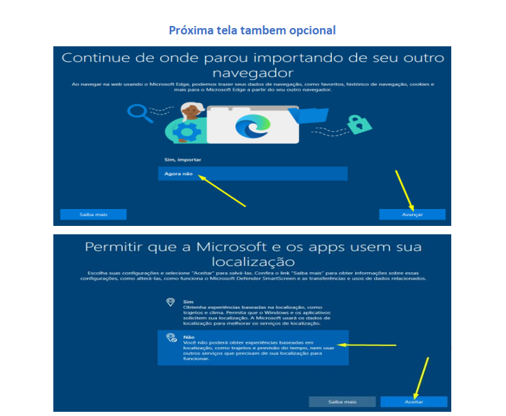 Tela de configurações de privacidade