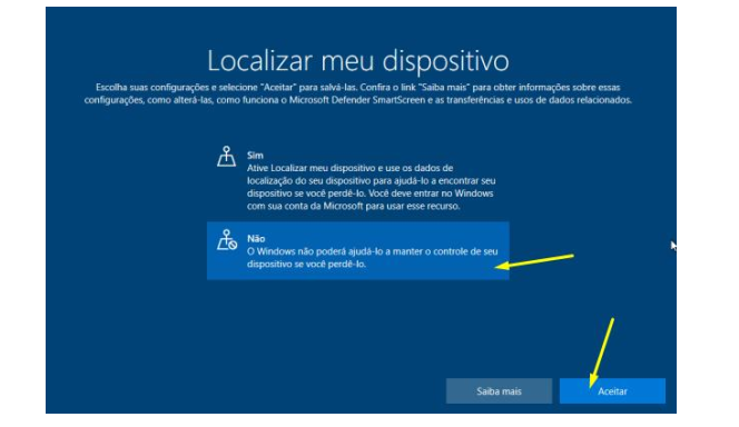 Tela de configurações de privacidade