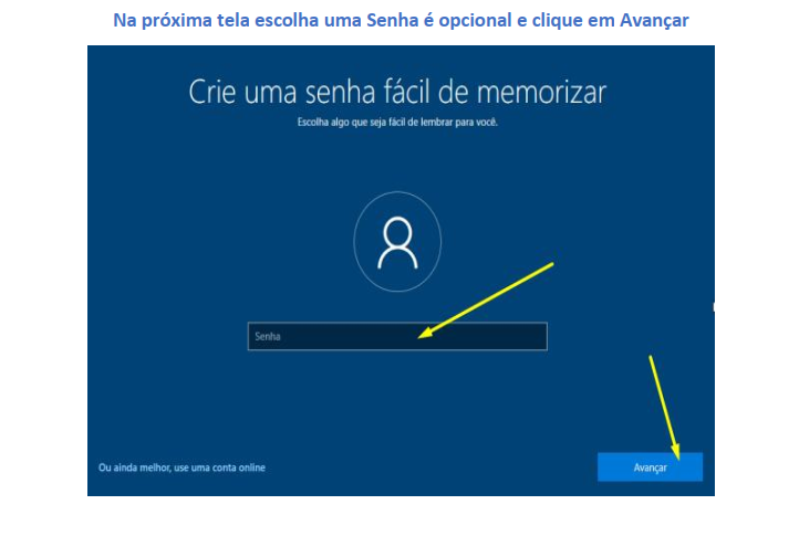 Tela de criação de senha (opcional)