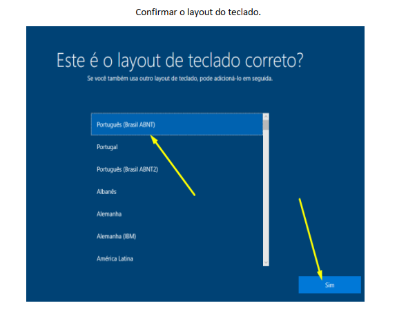 Tela de confirmação do layout do teclado