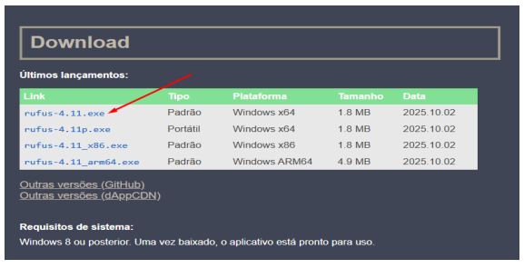 imagem versao do rufus